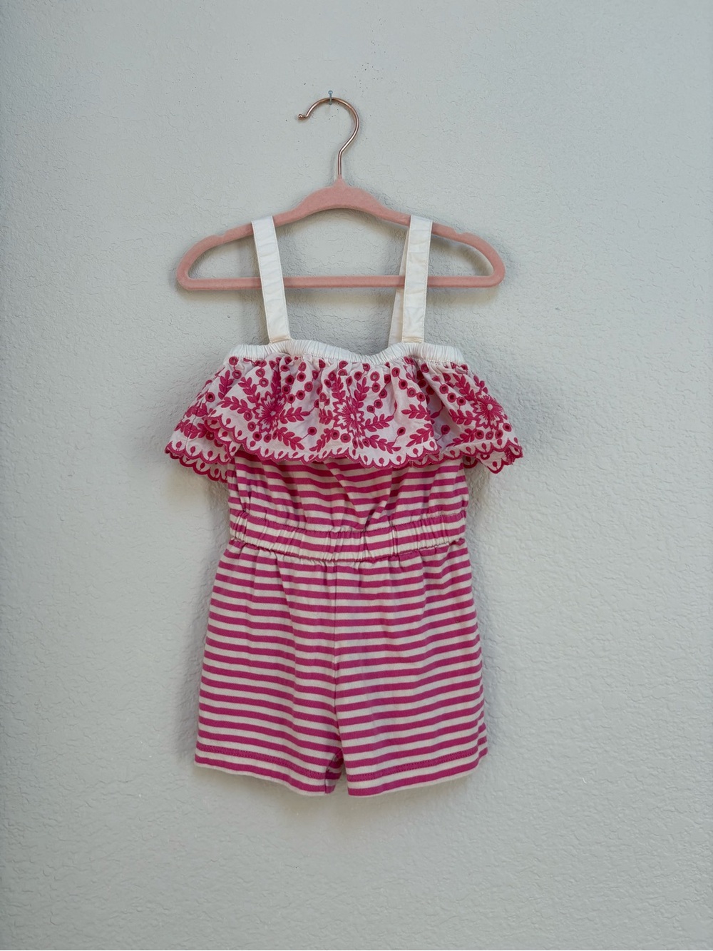 Hanna Andersson Summer Stripes Romper Toddler Girl Pink & White Striped